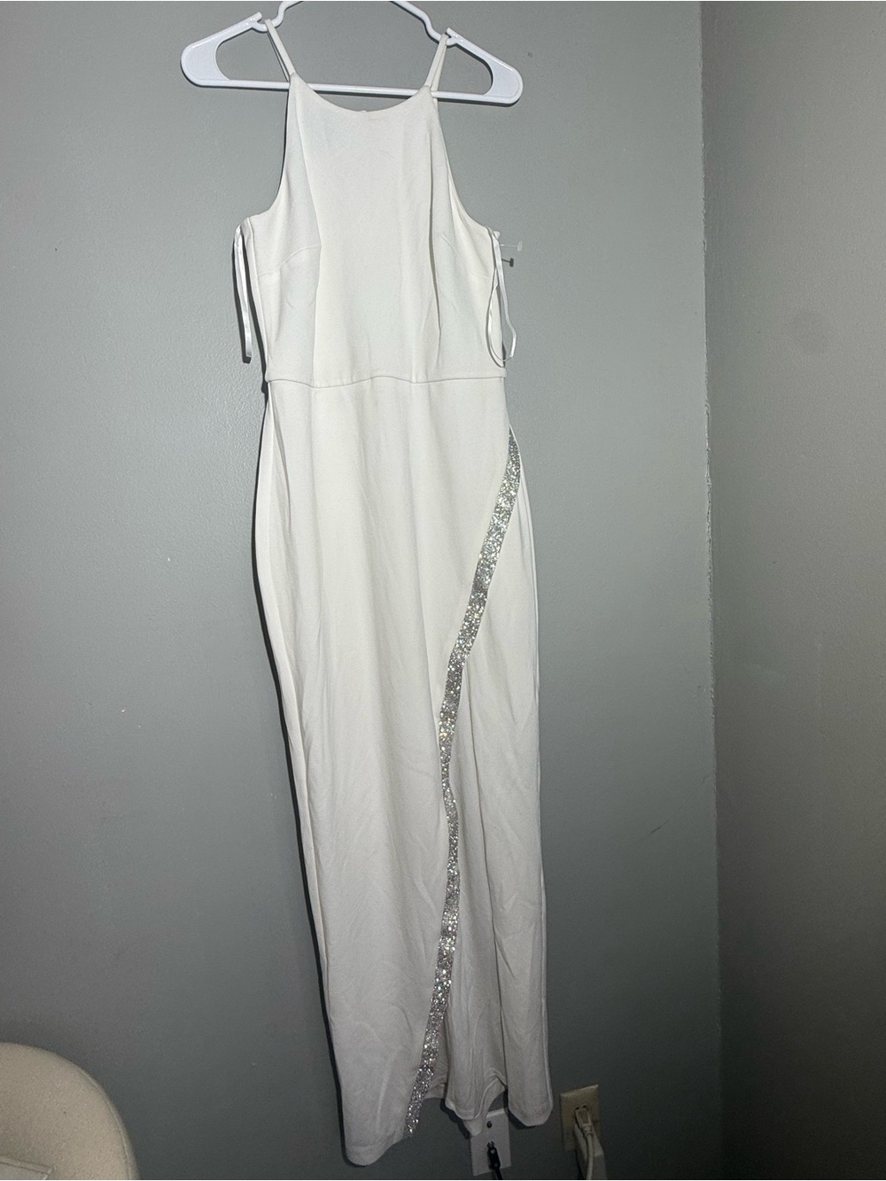 BCX White Halter Maxi Dress with Sequin Side Trim